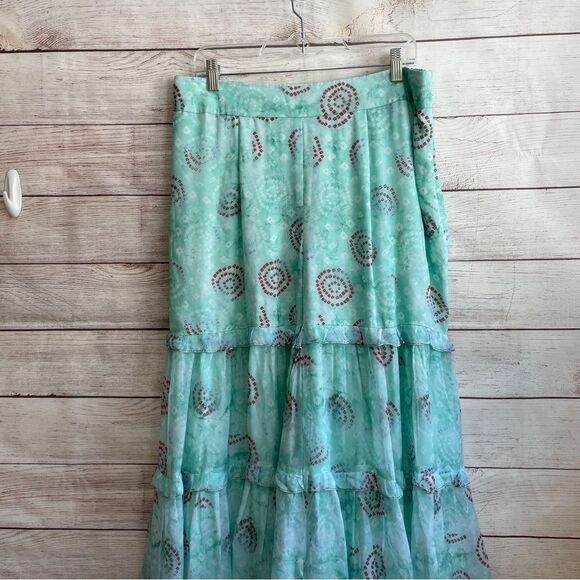 BOHO VERY WIDE LEG TIERED PANTS IN MINT GREEN - Picture 2 of 6